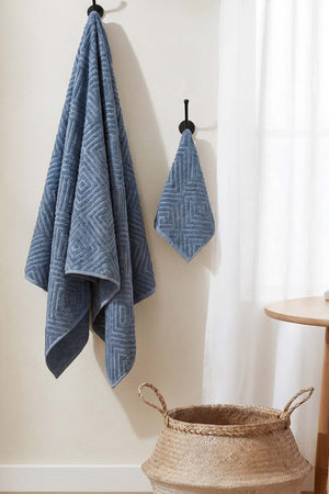 Anthracite Geometric Patterned 2-Piece 100% Cotton Towel Set