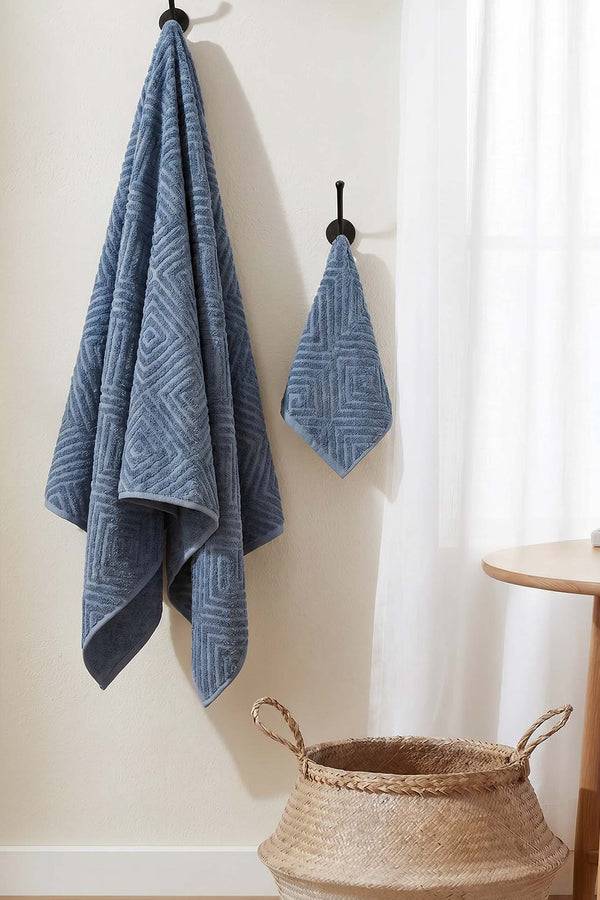 Anthracite Geometric Patterned 2-Piece 100% Cotton Towel Set