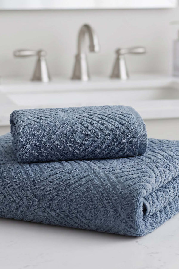 Anthracite Geometric Patterned 2-Piece 100% Cotton Towel Set