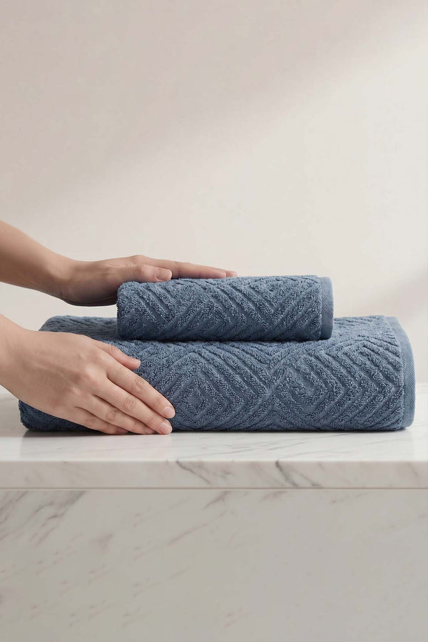 Anthracite Geometric Patterned 2-Piece 100% Cotton Towel Set