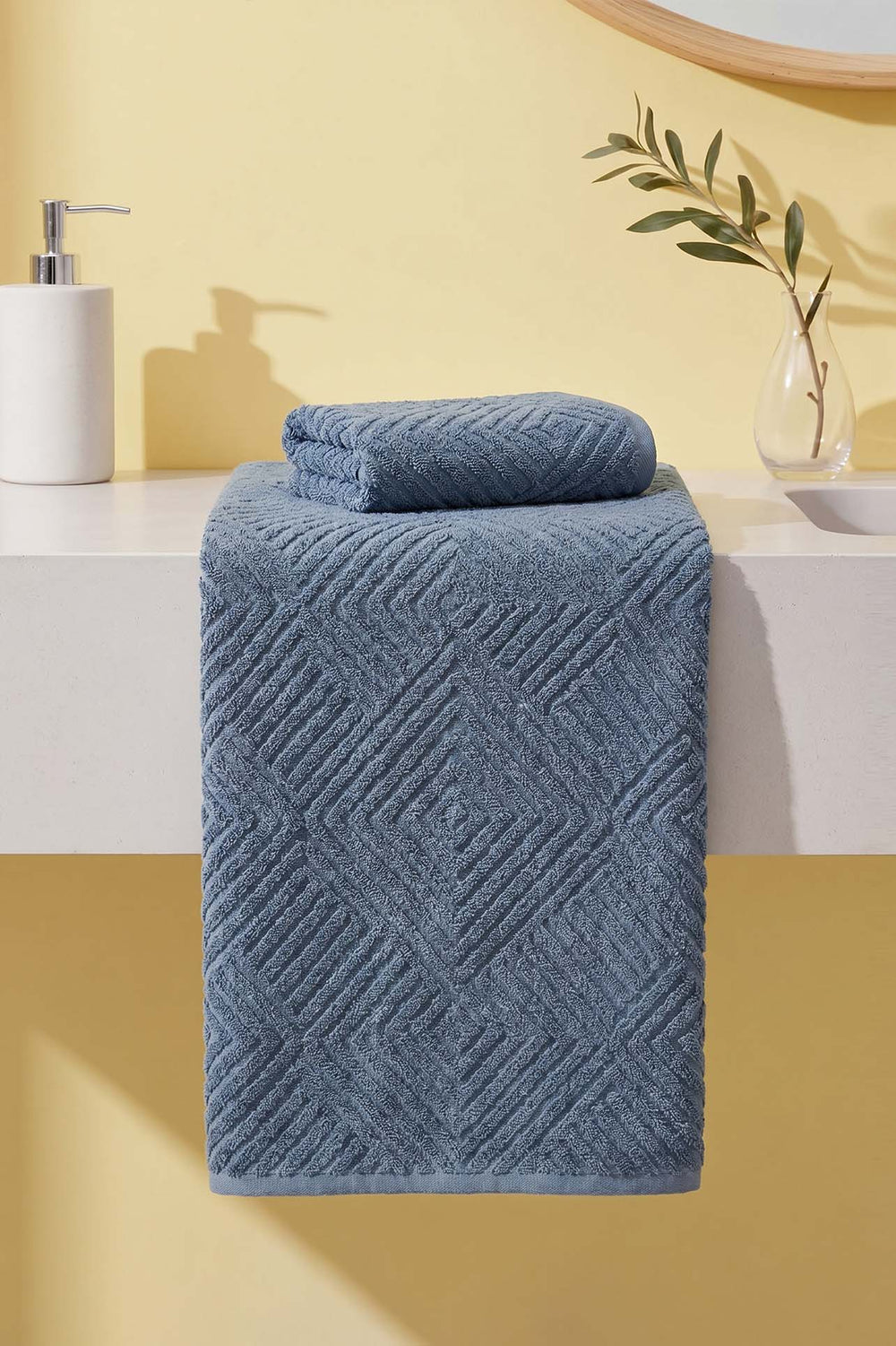 Anthracite Geometric Patterned 2-Piece 100% Cotton Towel Set