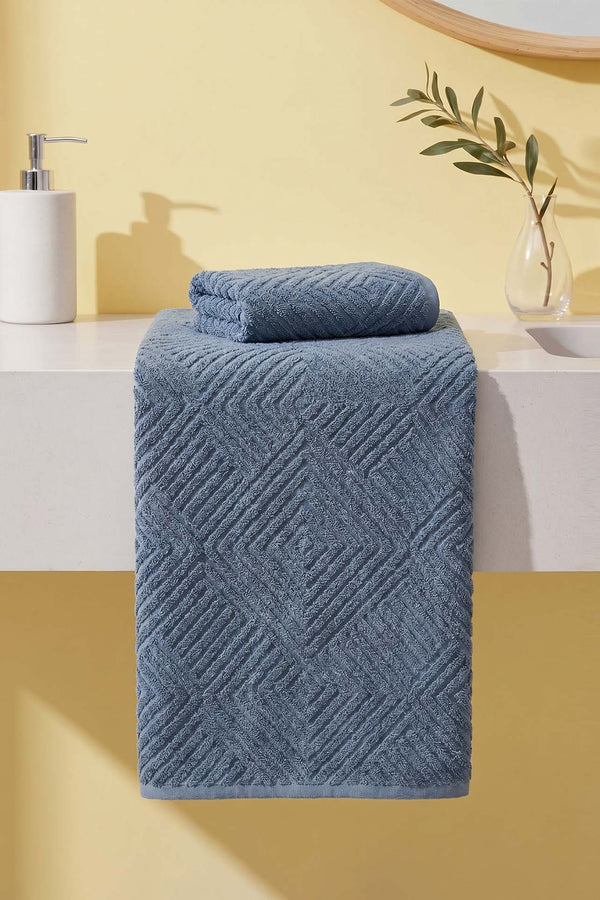 Anthracite Geometric Patterned 2-Piece 100% Cotton Towel Set