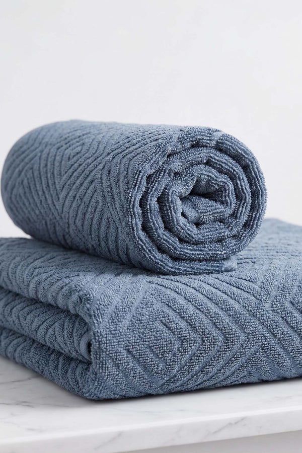 Anthracite Geometric Patterned 2-Piece 100% Cotton Towel Set