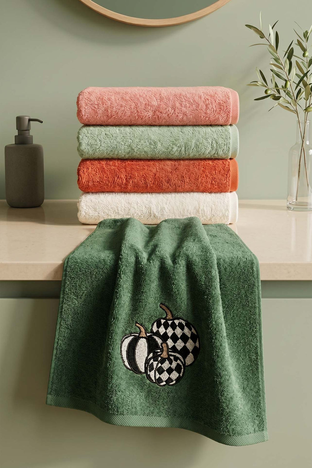 Pumpkin Embroidered 100% Cotton 5-Piece Towel Set 50x90 cm