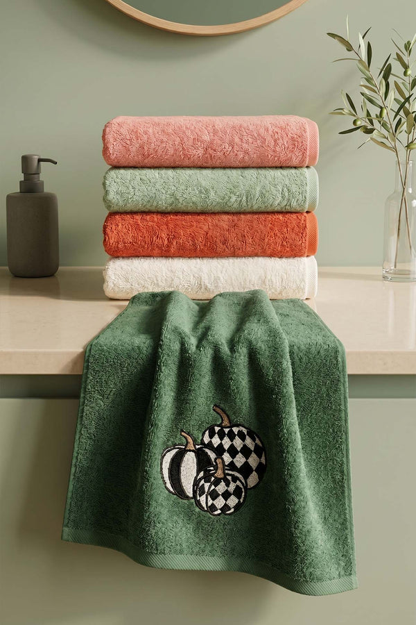 Pumpkin Embroidered 100% Cotton 5-Piece Towel Set 50x90 cm