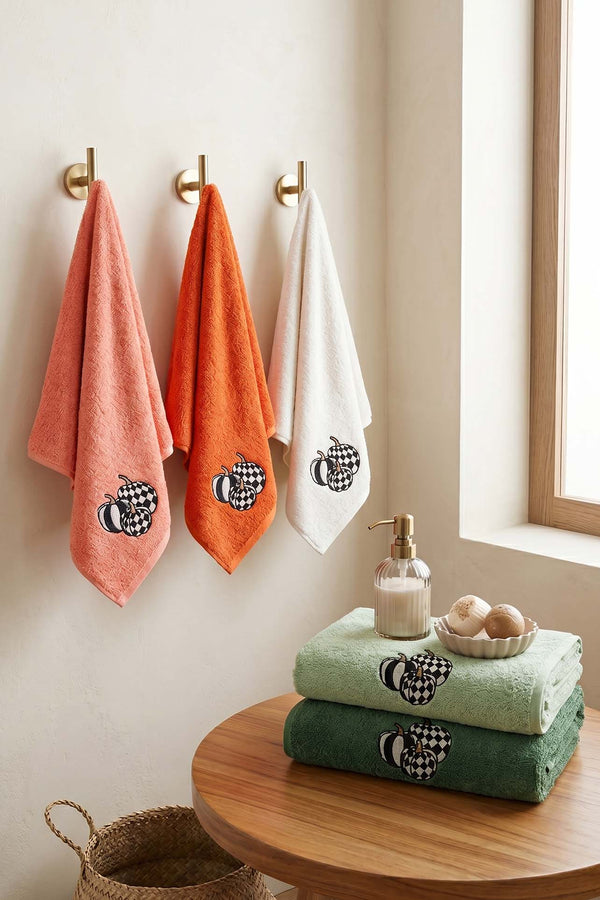 Pumpkin Embroidered 100% Cotton 5-Piece Towel Set 50x90 cm