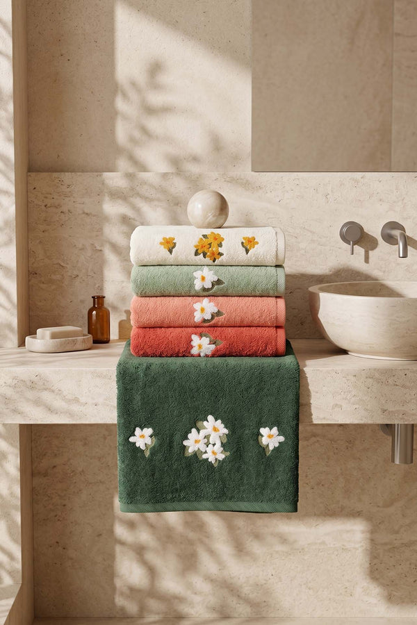 Daisy Embroidered 100% Cotton 5-Piece Towel Set 50x90 cm