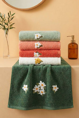 Daisy Embroidered 100% Cotton 5-Piece Towel Set 50x90 cm
