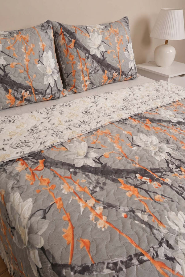 Flora Çiçek Desenli Çift Kişilik Kapitone Pike Çok Amaçlı Yatak Örtüsü