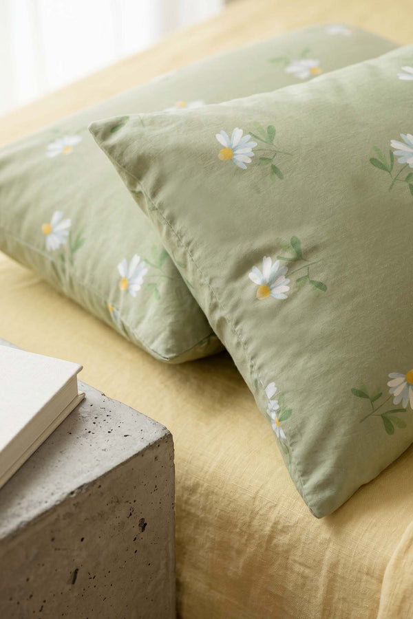 Green Daisy 2-Piece Pillowcase Set 50x70 cm