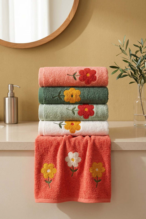 Florita Embroidered 100% Cotton 5-Piece Towel Set 50x90 cm