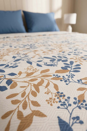 Blue Garden Çift Kişilik Baskılı Pike Yatak Örtüsü 200X230 Cm