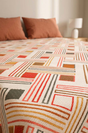 Renkli Geometrik Çift Kişilik Baskılı Pike Yatak Örtüsü 200X230 Cm