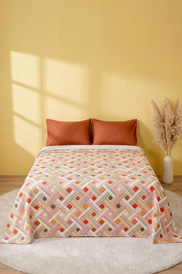 Renkli Geometrik Çift Kişilik Baskılı Pike Yatak Örtüsü 200X230 Cm