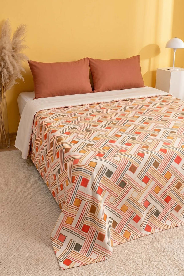 Renkli Geometrik Çift Kişilik Baskılı Pike Yatak Örtüsü 200X230 Cm