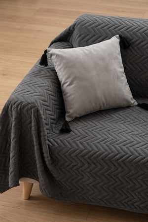 Anthracite Zigzag Patterned Welsoft Padded Sofa Cover – 170 × 210 cm