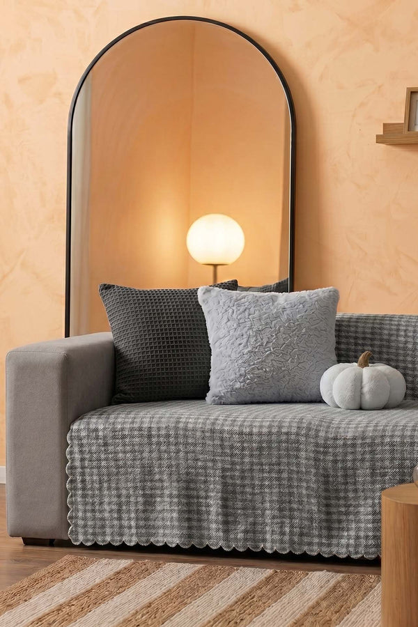 Antrasit Pötikare Desenli Polarlı Yumuşak Dokulu Koltuk Örtüsü 170X210 Cm