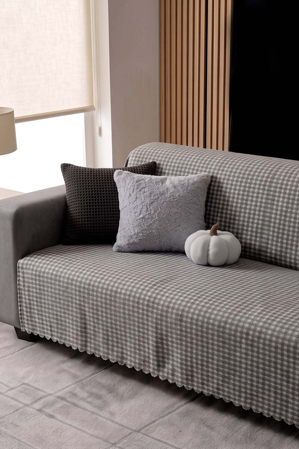 Antrasit Pötikare Desenli Polarlı Yumuşak Dokulu Koltuk Örtüsü 170X210 Cm