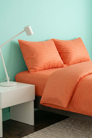 Elite Orange Striped Satin Double Duvet Cover Set – 4 Pieces