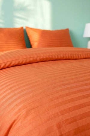Elite Orange Striped Satin Double Duvet Cover Set – 4 Pieces