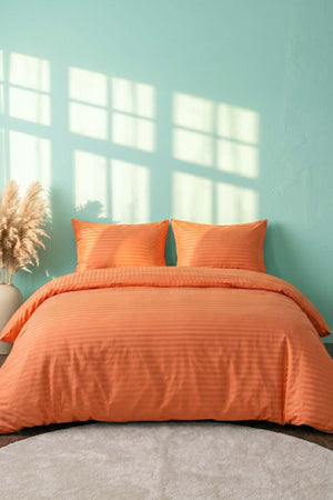 Elite Orange Striped Satin Double Duvet Cover Set – 4 Pieces