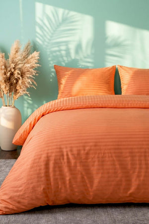 Elite Orange Striped Satin Double Duvet Cover Set – 4 Pieces