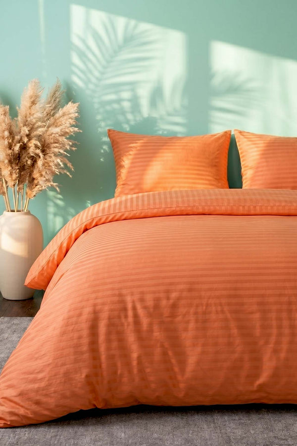 Elite Orange Striped Satin Double Duvet Cover Set – 4 Pieces