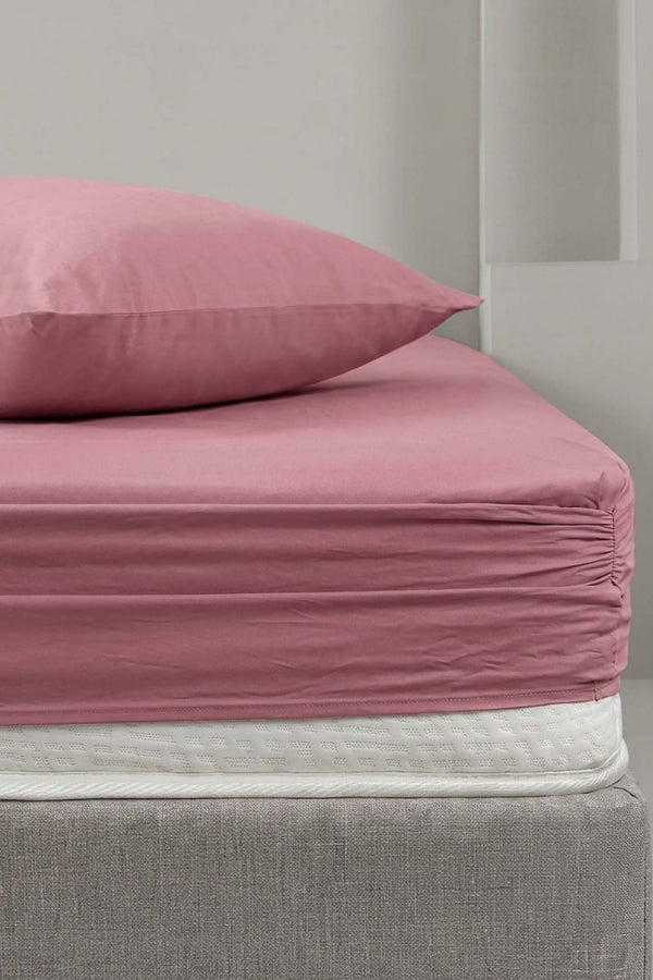 Dusty Rose Ranforce Cotton Double Fitted Sheet Set – 160 × 200 cm