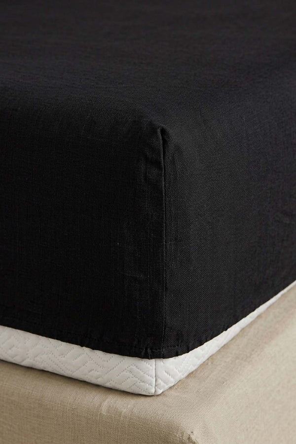 Black Ranforce Cotton Double Fitted Sheet Set – 160 × 200 cm