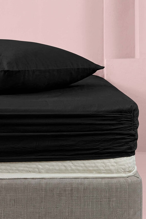 Black Ranforce Cotton Double Fitted Sheet Set – 160 × 200 cm