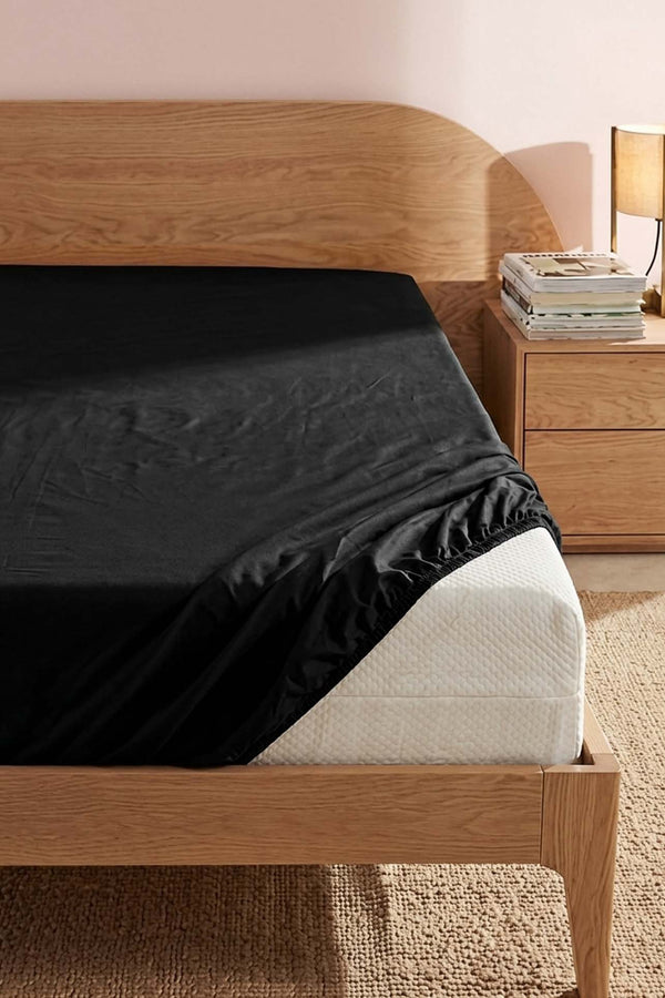 Black Ranforce Cotton Double Fitted Sheet Set – 160 × 200 cm