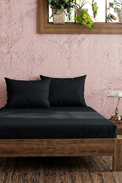 Black Ranforce Cotton Double Fitted Sheet Set – 160 × 200 cm
