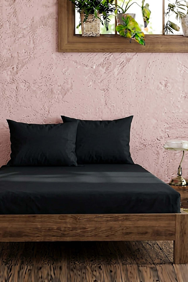 Black Ranforce Cotton Double Fitted Sheet Set – 160 × 200 cm