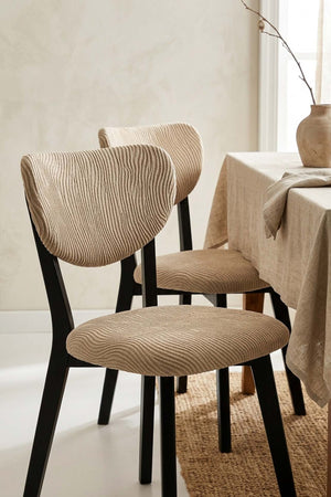 Bej Renk Jakarlı Likralı Esnek Sandalye Kılıfı Takımı - 6Lı Set