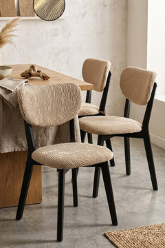 Bej Renk Jakarlı Likralı Esnek Sandalye Kılıfı Takımı - 6Lı Set