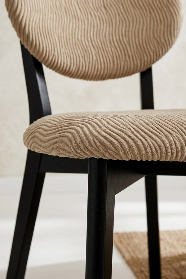 Bej Renk Jakarlı Likralı Esnek Sandalye Kılıfı Takımı - 6Lı Set