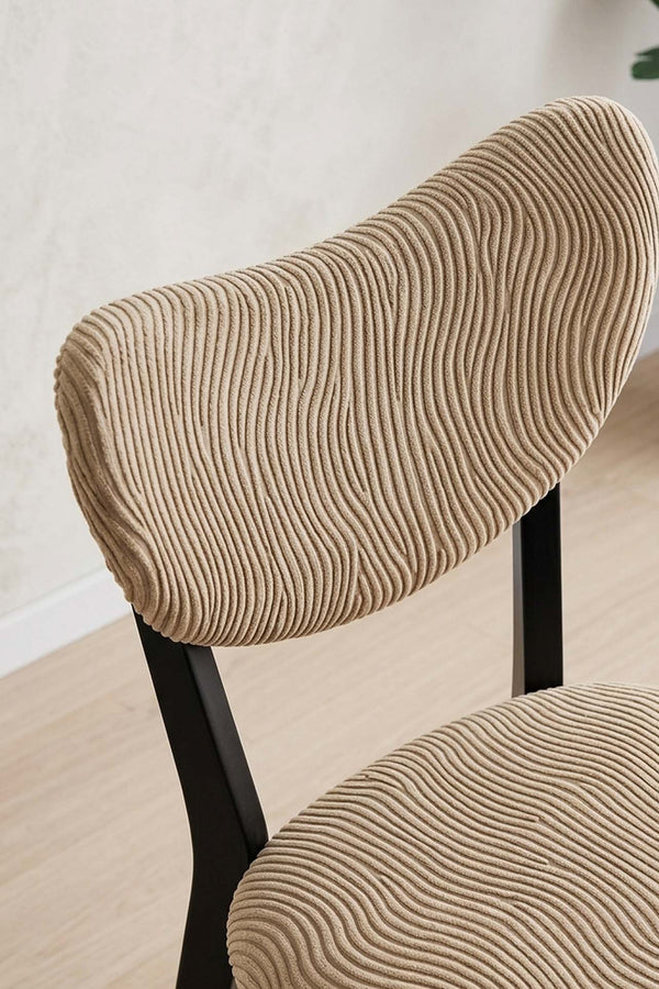 Bej Renk Jakarlı Likralı Esnek Sandalye Kılıfı Takımı - 6Lı Set