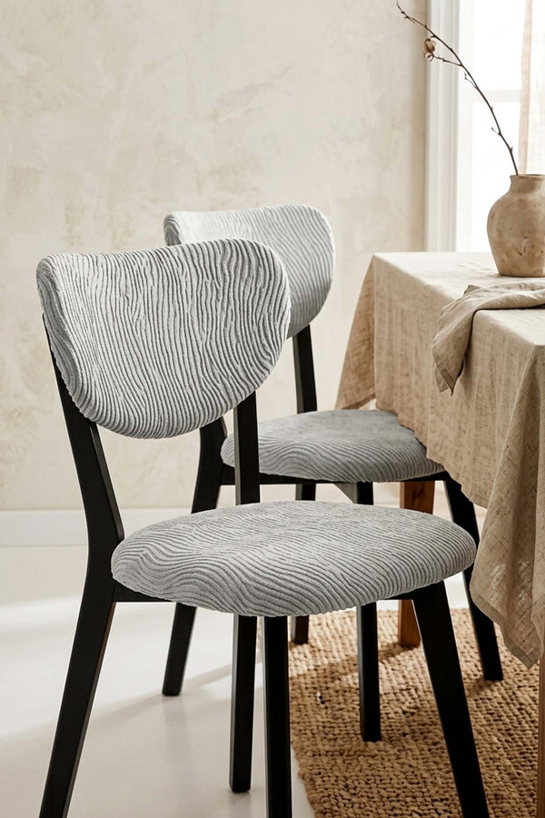 Taş Renk Jakarlı Likralı Esnek Sandalye Kılıfı Takımı - 6Lı Set