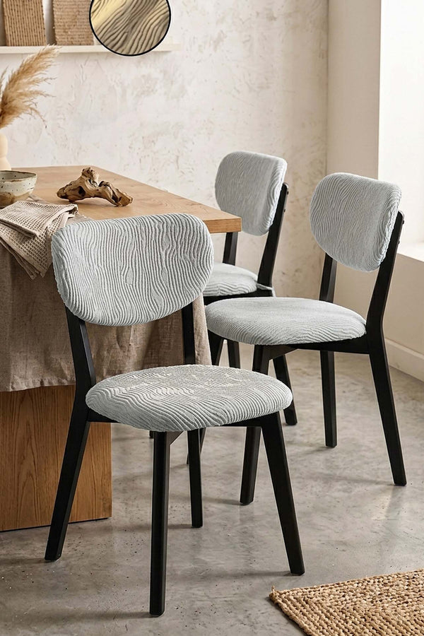 Taş Renk Jakarlı Likralı Esnek Sandalye Kılıfı Takımı - 6Lı Set