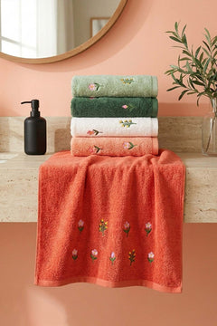 Mini Floral Embroidered 100% Cotton 5-Piece Towel Set – 50 x 90 cm