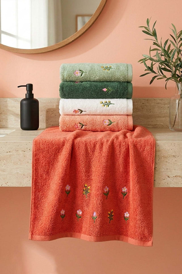Mini Floral Embroidered 100% Cotton 5-Piece Towel Set – 50 x 90 cm