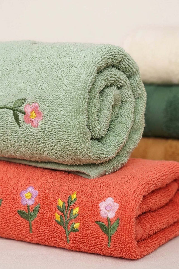 Mini Floral Embroidered 100% Cotton 5-Piece Towel Set – 50 x 90 cm