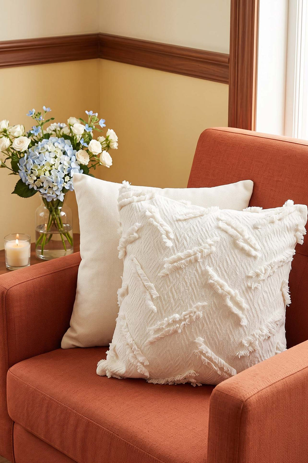 Cream Striped Embossed Textured Decorative Cushion Cover