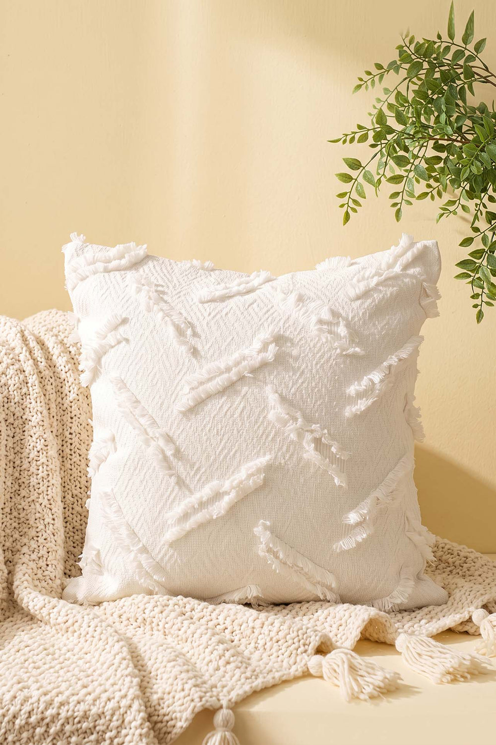 Cream Striped Embossed Textured Decorative Cushion Cover