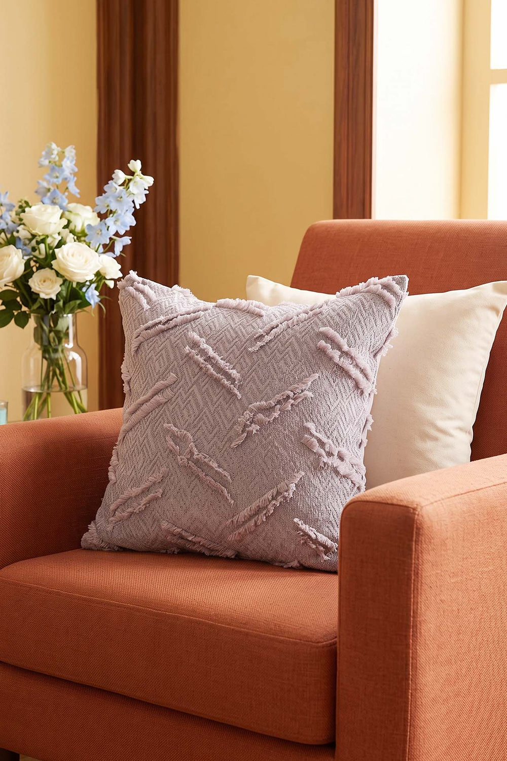 Gray Striped Embossed Textured Decorative Cushion Cover
