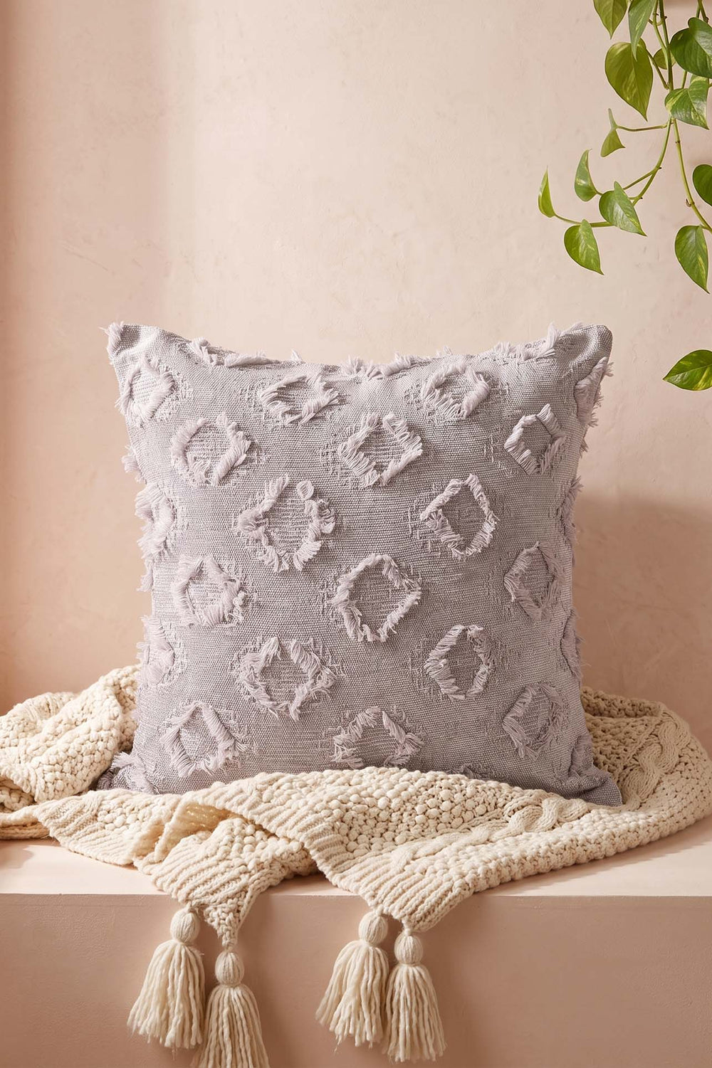 Gray Diamond Patterned Embossed Textured Decorative Cushion Cover