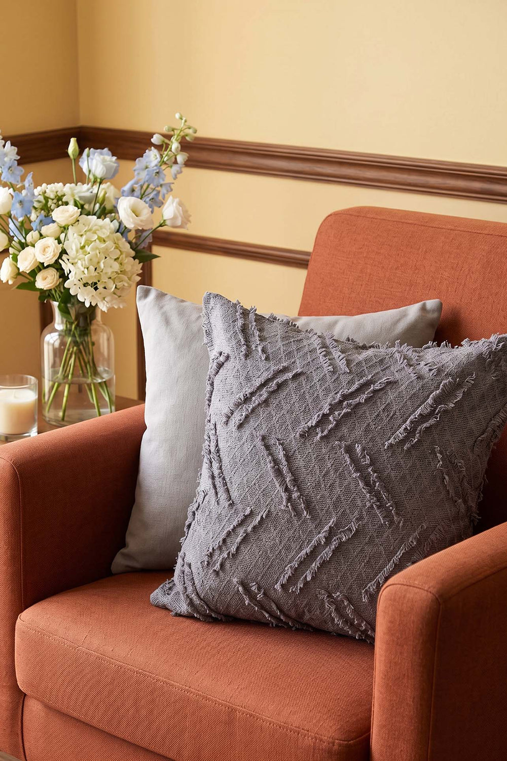 Anthracite Striped Embossed Textured Decorative Cushion Cover