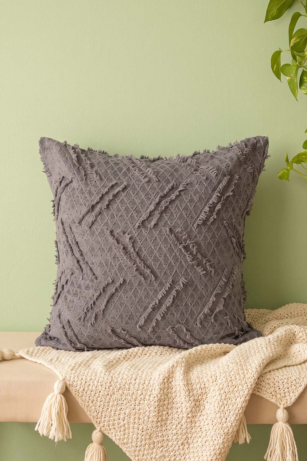 Anthracite Striped Embossed Textured Decorative Cushion Cover