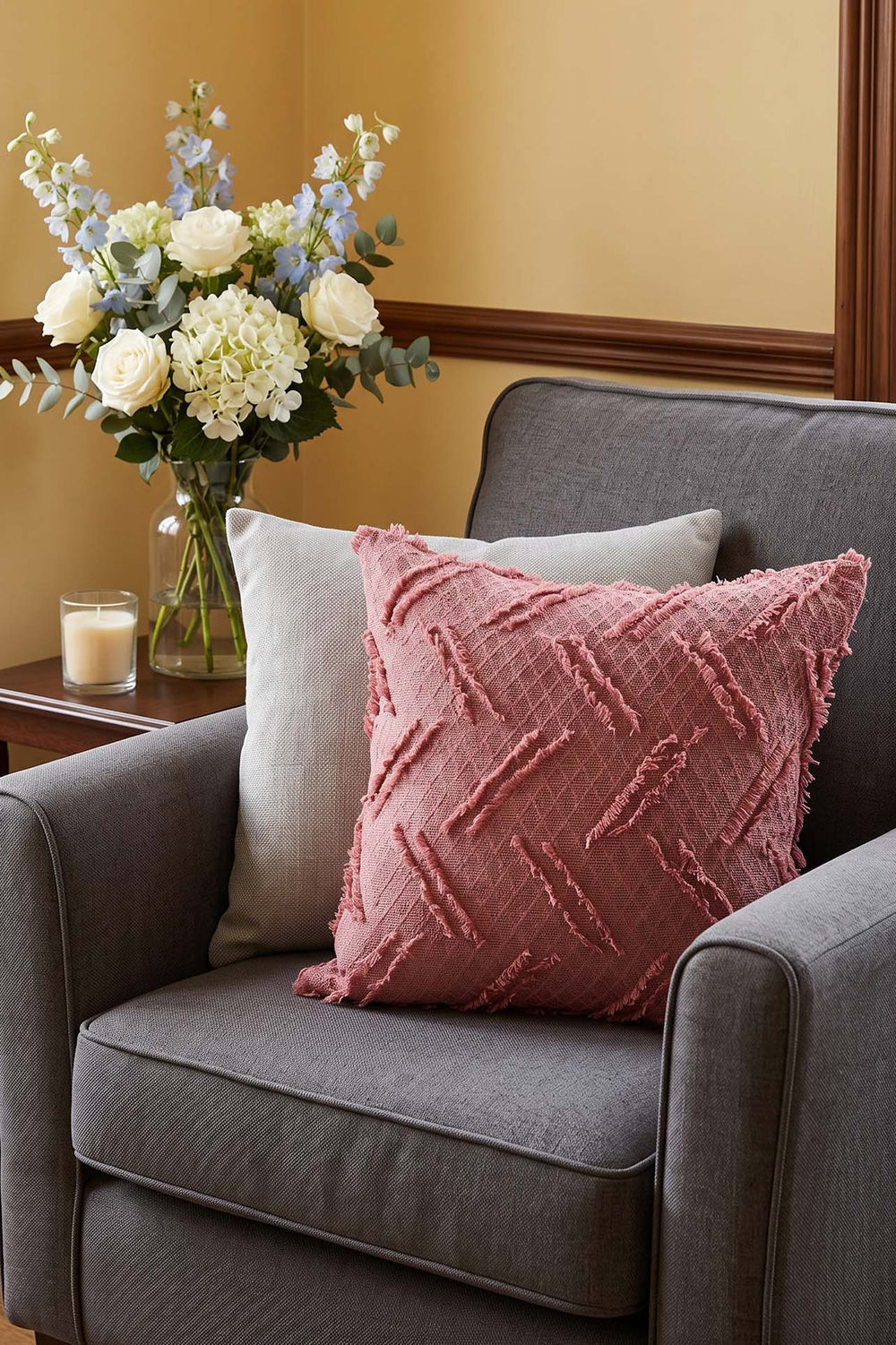 Dusty Rose Striped Embossed Textured Decorative Cushion Cover