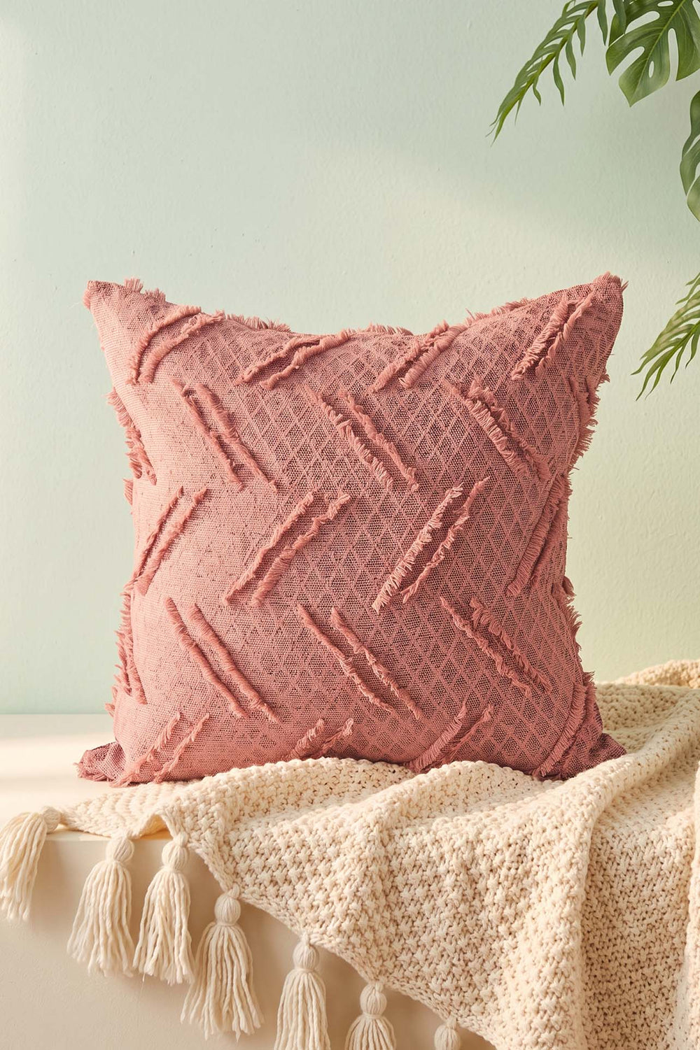 Dusty Rose Striped Embossed Textured Decorative Cushion Cover
